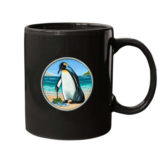 Discover Beach Cleanup Penguin Embroidery-Style Ocean Advocate Mugs