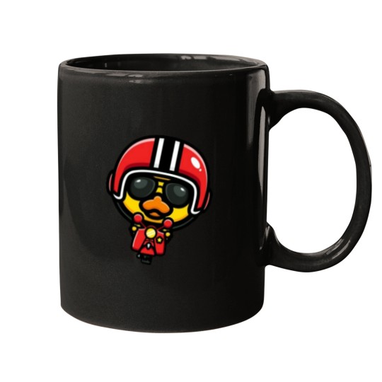 Discover a duck riding a cute motorcycle.png Mugs