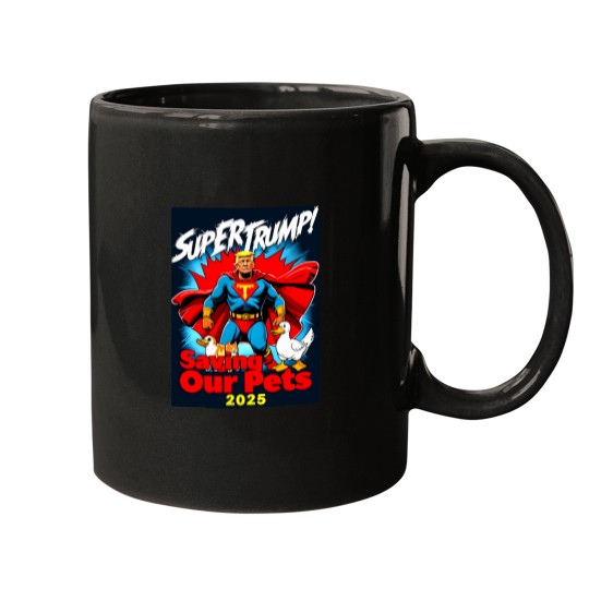 Discover Super-Trump-2025-Protect-Our-Cats-And-Ducks---Vintage-Pop-Art-Print T-Shirt Mugs