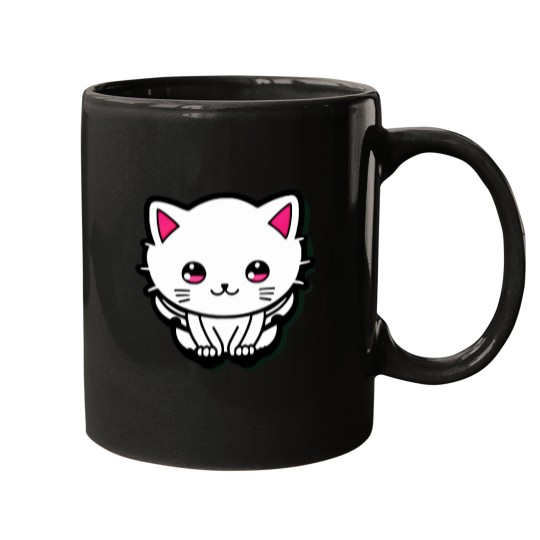 Discover Cute-White-Cat-Sparkling-Pink-Eyes-Active-T-Shirt Mugs