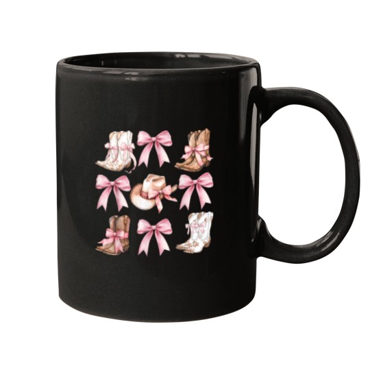 Discover Coquette-Cowgirl-Boots-With-Pink-Bows-Aesthetic-Y2K-Womens-T-Shirt Mugs