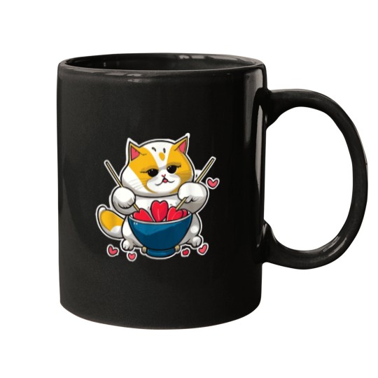 Discover Anime Cat Eating Ramen Noodles With Hearts Valen Mugs