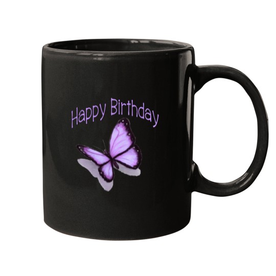 Discover Happy Birthday, Purple Butterfly Mugs