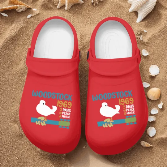 Discover woodstock 50th anniversary 1969 2020,Woodstock Nurse Clogs,Woodstock 1969 ,Peace Love Bird - Woodstock - Nurse Clogs