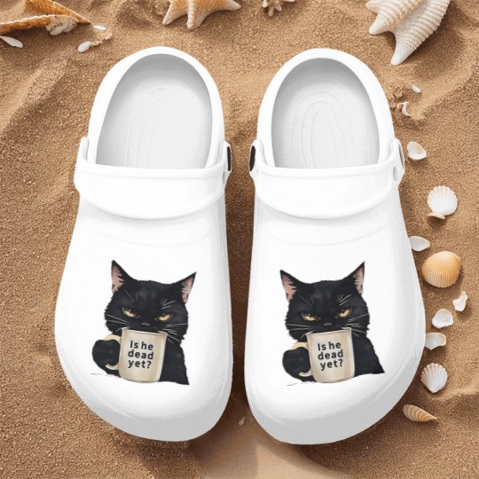 Discover Is He Dead Yet Black Cat Nurse Clogs, Dark Humor Graphic, Anti Trump Protest Nurse Clogs