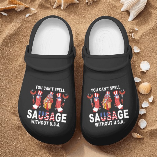 Discover you can spell sausage wihou usa 4h of july american flag shir Nurse Clogs