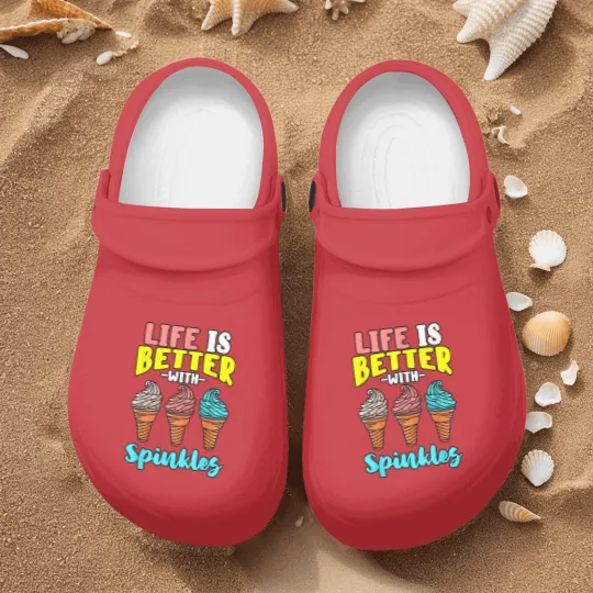 Discover Life is Better With Sprinkles Sweet Confectionery Ice Cream Nurse Clogs