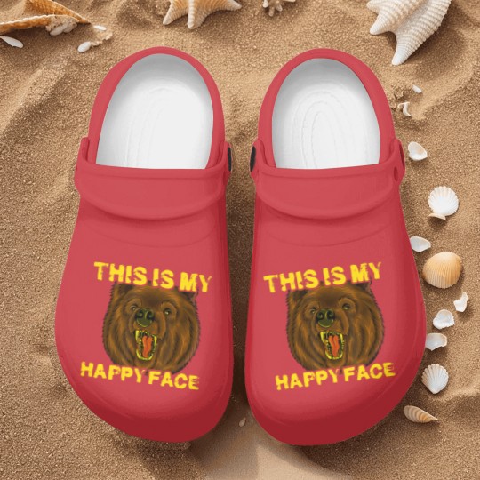 Discover This Is My Happy Face Funny Grizzly Bear Nurse Clogs