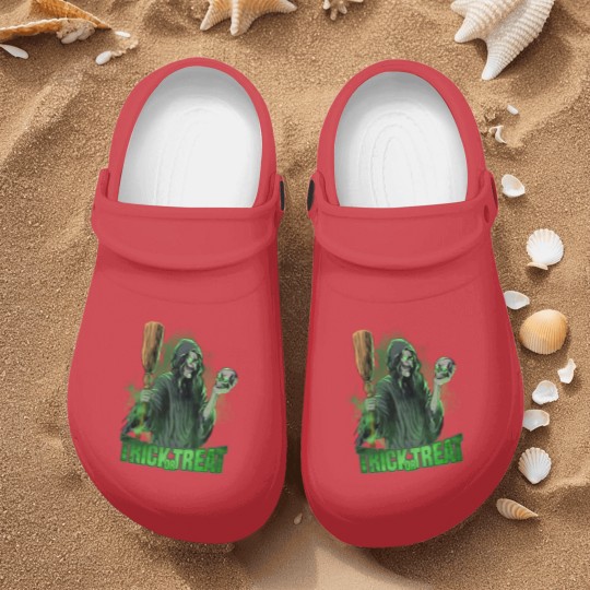 Discover Scary evil Witch with Skull and Broom Halloween Nurse Clogs