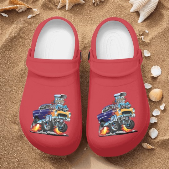 Discover Classic Fifties Hot Rod Muscle Car Cartoon - Car - Nurse Clogs