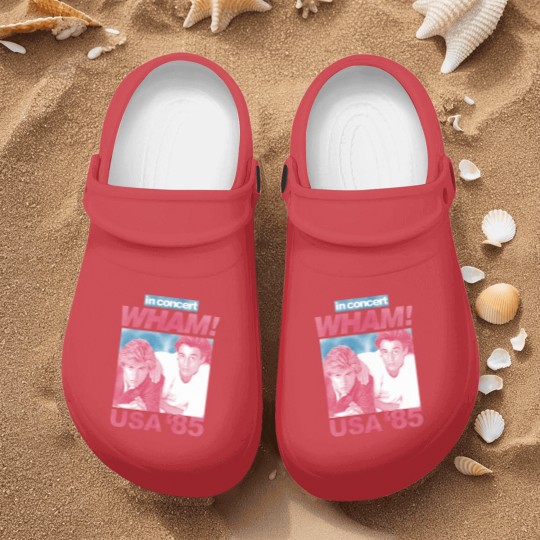 Discover Wham in Concert George Michael and Andrew Ridgeley USA '85 Adult Nurse Clogs 80s Graphic Nurse Clogs