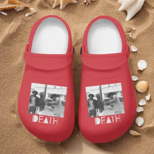 Discover Death - proto-punk band from Detroit White Letters Logo Nurse Clogs
