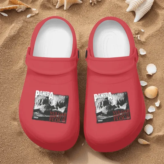 Discover PANERA Vulgar Display Of FLOUR Metal Band Parody Spoof Mayhem Skull Nurse Clogs