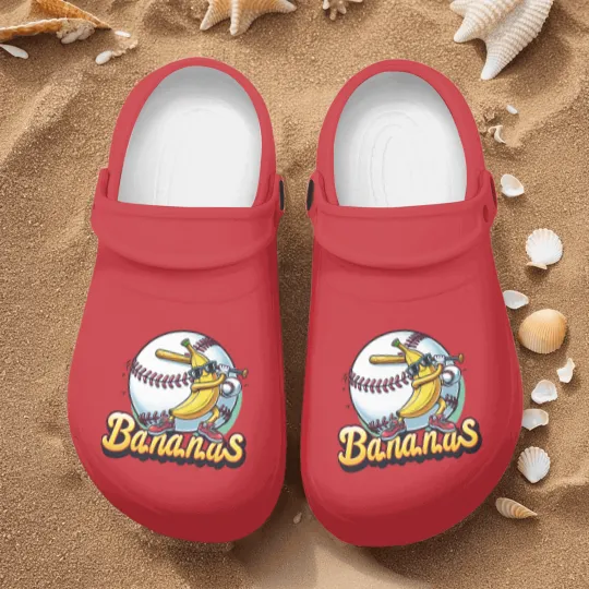 Discover Let's Go Bananas Baseball Nurse Clogs, Sports Team Mascot Nurse Clogs
