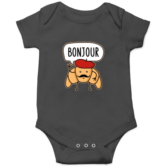 Discover Croissant Lover Bonjour Kawaii Croissant with a Mustache and Beret Hat Onesies