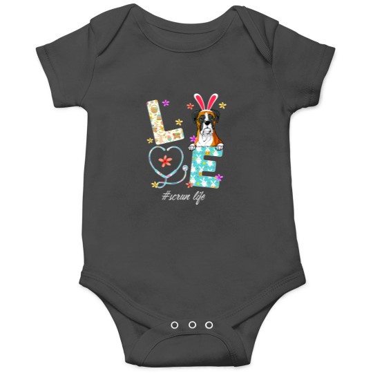 Discover Boxer Dog Stethoscope Scrub Life Nurse Boxer Dog Easter Day Onesies