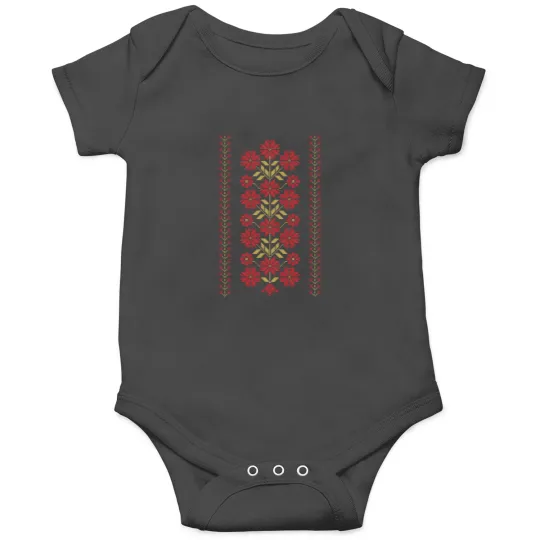 Discover Traditional Tatreez Embroidery Flowers Pattern Design 9 redgold Onesies
