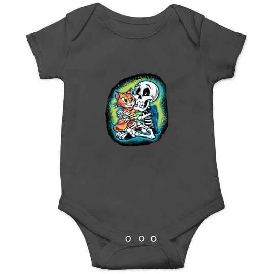 Discover HALLUAN-skeleton hugging cat hoddie design digital art Onesies