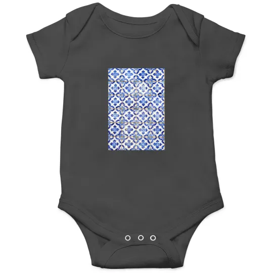 Discover Portuguese tiles. Blue flowers and leaves Long Onesies