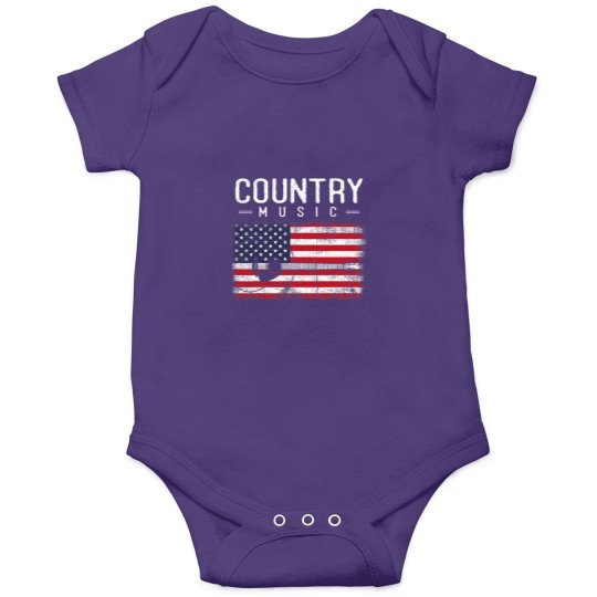 Discover Country Music Vintage Guitar American Flag 21 Onesies
