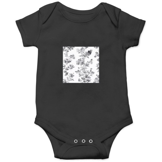 Discover Monochrome Wildflower Toile de Jouy Pattern Onesies