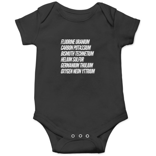 Discover Fluorine Uranium Carbon Potassium Bismuth Technetium Helium Sulfur Germanium Thulium Oxygen Neon Yttrium Onesies