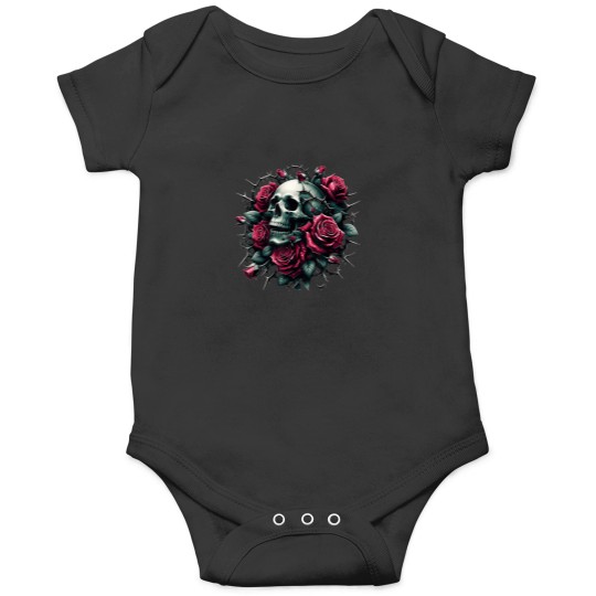 Discover Romantic Gothic Skull with Roses Dark Floral Art Onesies