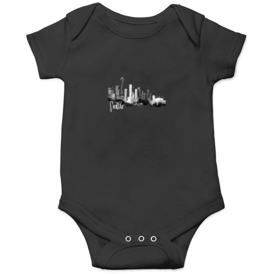 Discover Seattle Skyline Black White Watercolor Design Wa Onesies