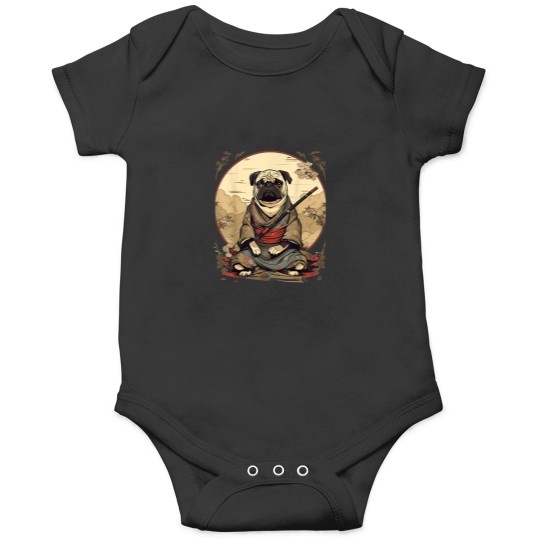 Discover Vintage Japanese Art Samurai Pug Dog.png Onesies