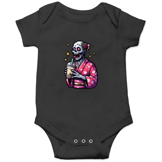 Discover zombie drinking bubble tea japanese kimono 1 Onesies