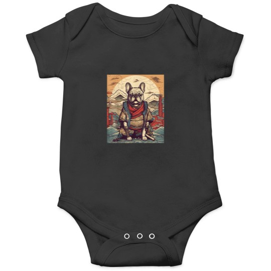 Discover Vintage Japanese Art Samurai French Bulldog.png Onesies