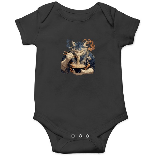 Discover Japanese Art Ramen Cat Ninja Ukiyo-E Anime Style Samurai Cat T-Shirt (13) Onesies