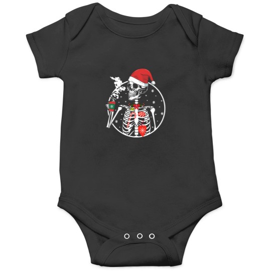 Discover Christmas-Skeleton-With-Smiling-Skull-Drinking-Coffee-Latte-(2) T-Shirt Onesies