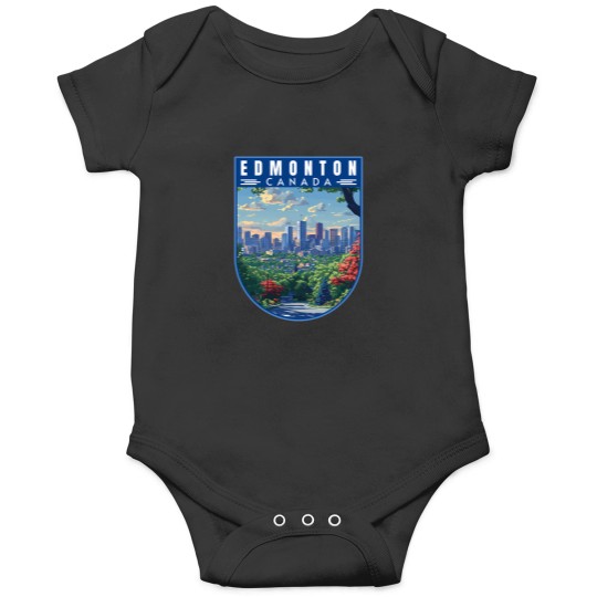 Discover edmonton in alberta canada retro travel art landcape 1 Onesies