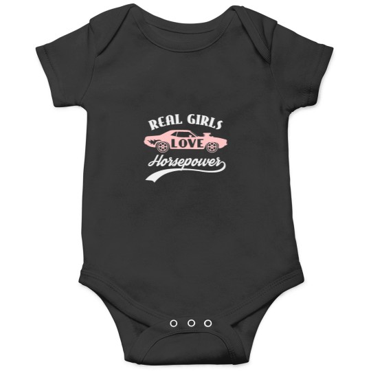 Discover Funny Horse Womens Real girls love horsepower muscle car driving auto mechanic Onesies