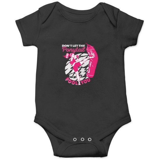 Discover Funny Horse Womens Kickboxing Girl Muay Thai Dont Let The Ponytail Fool You Onesies