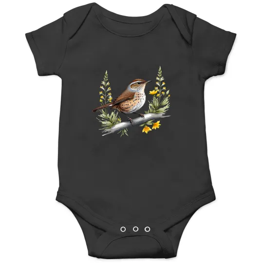 Discover Nature inspired House Wren And Forest Flowers Bird Onesies
