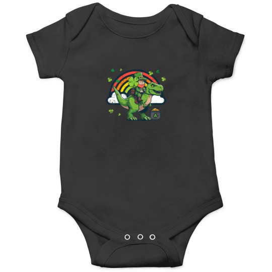 Discover Kids-St-Patricks-Day-Leprechaun-On-Dino-Saint-Pattys-Toddler-Boys-T-Shirt Onesies