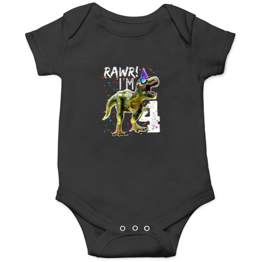 Discover Kids-Rawr-I'M-4-4Th-Birthday-T-Rex-Dinosaur-Party-Gift-For-Boys-T-Shirt Onesies