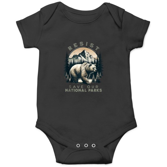 Discover Protect Ousr National Parks Resist Retro Vintages Grizzly Bear Onesies