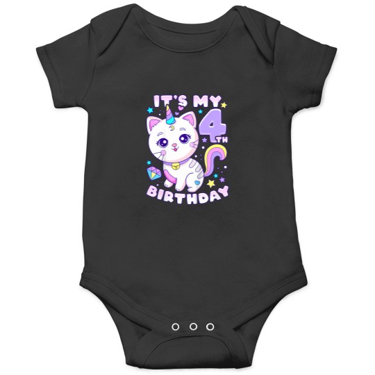 Discover Birthday-Girl-4-Years-Old-Cat-Unicorn-4Th-Birthday-T-Shirt Onesies