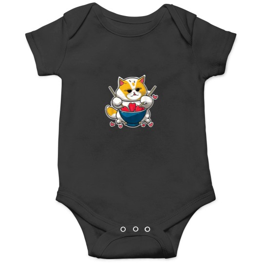 Discover Anime Cat Eating Ramen Noodles With Hearts Valen Onesies