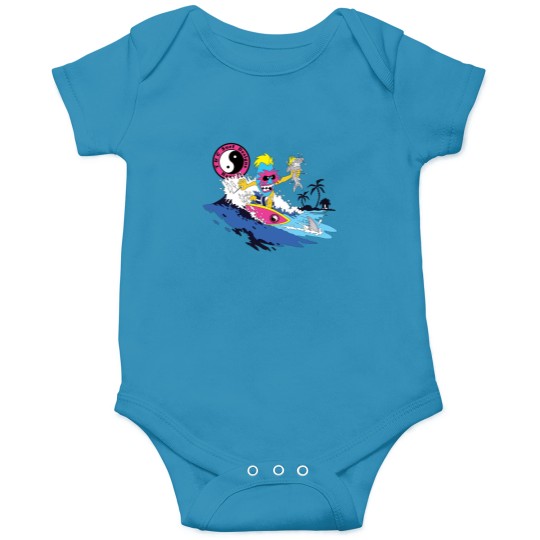 Discover T and C Tiki Guy Surfing Town and Country Surf Designs Hawaii Tiki surfing with Sharks Onesies