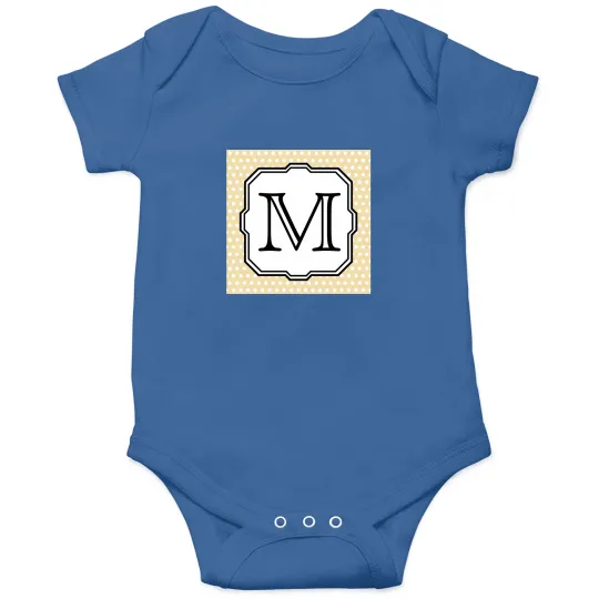 Discover Your Letter. Custom Monogram. Beige Polka Dot. Sweat Baby Onesies