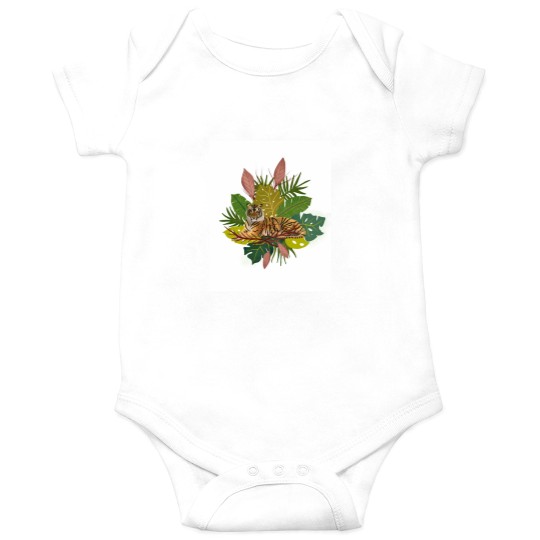 Discover Tigers and Jungless Leaves Digital Artwork Onesies