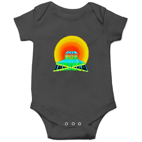Discover Irie Jamaica in the sun Rasta colours and Jamaican flag in black green and gold inside the word Jam Onesies