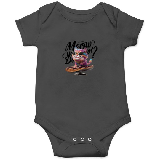 Discover A Cheeky Colorful Cat With A Mischievous Grin And The Text 'Meow You Doin'' In A Stylish Modern Font Onesies