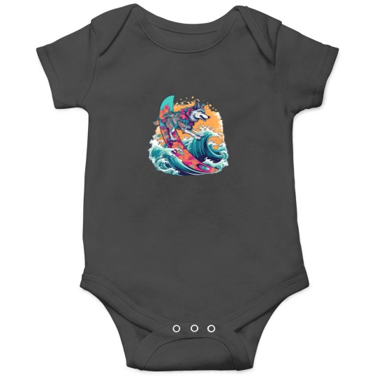 Discover Wolf Surfing 80S Commercial Graphic T Shirt Onesies