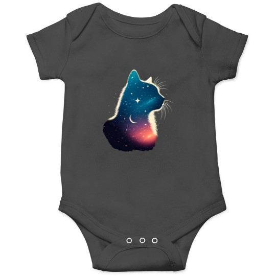 Discover Cosmic Cat Silhouette Galaxy Space Feline Lover Celestial Design Onesies