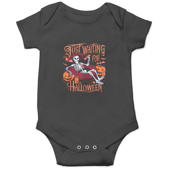 Discover Just Waiting for Halloween Skeletonn Funny Spooky Pumpkin Onesies